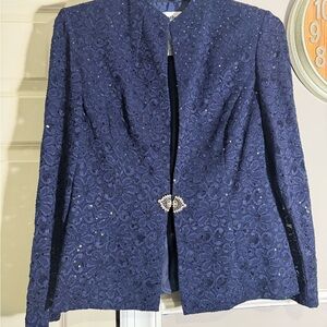 Lace-Embellished Navy Women's Blazer